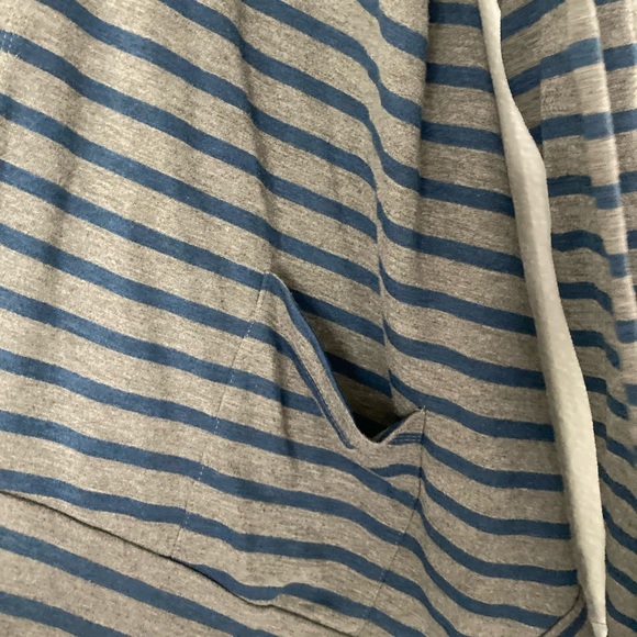 Retro-ology Hooded Cardigan with Pockets Grey and Blue Stripes Women’s S - Picture 5 of 7